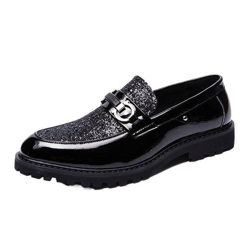 Bright leather shoes for spring and autumn new trend slip-on leather shoes 46 Korean casual hair stylist shoes fashionable moccasin-mino shoes