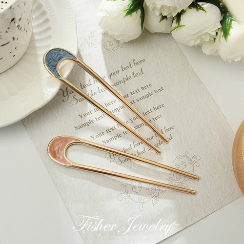 Elegant European and American-Style Retro Alloy Oil-Drop Hairpins in U-Shaped Design for Perfect Buns—Perfect for Simple, Instagram-Worthy Updos