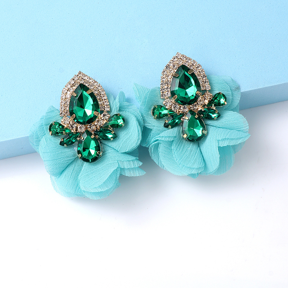 Fashion Flower Alloy Cloth Inlay Artificial Diamond Women's Ear Studs 1 Pair display picture 4