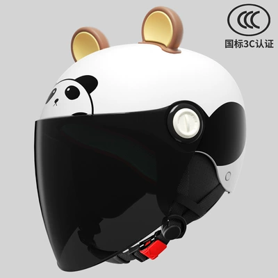 Motosiklet kaskı (dəbilqə) Motorcycle Half Helmet Baby Four - red-panda-3-16-years-old-can-be-worn-long-sun-protection-mirror-detachable-ear-protection