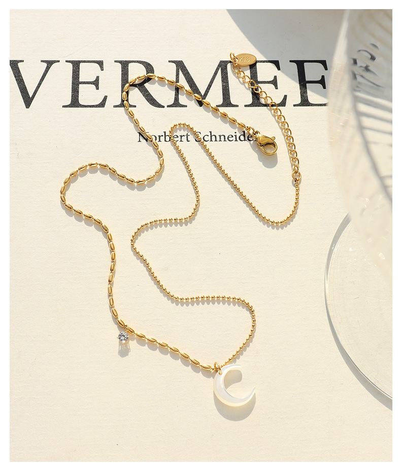 Womenu0027S Fashion Geometric Moon Titanium Steel Necklace Plating Zircon Stainless Steel Necklaces