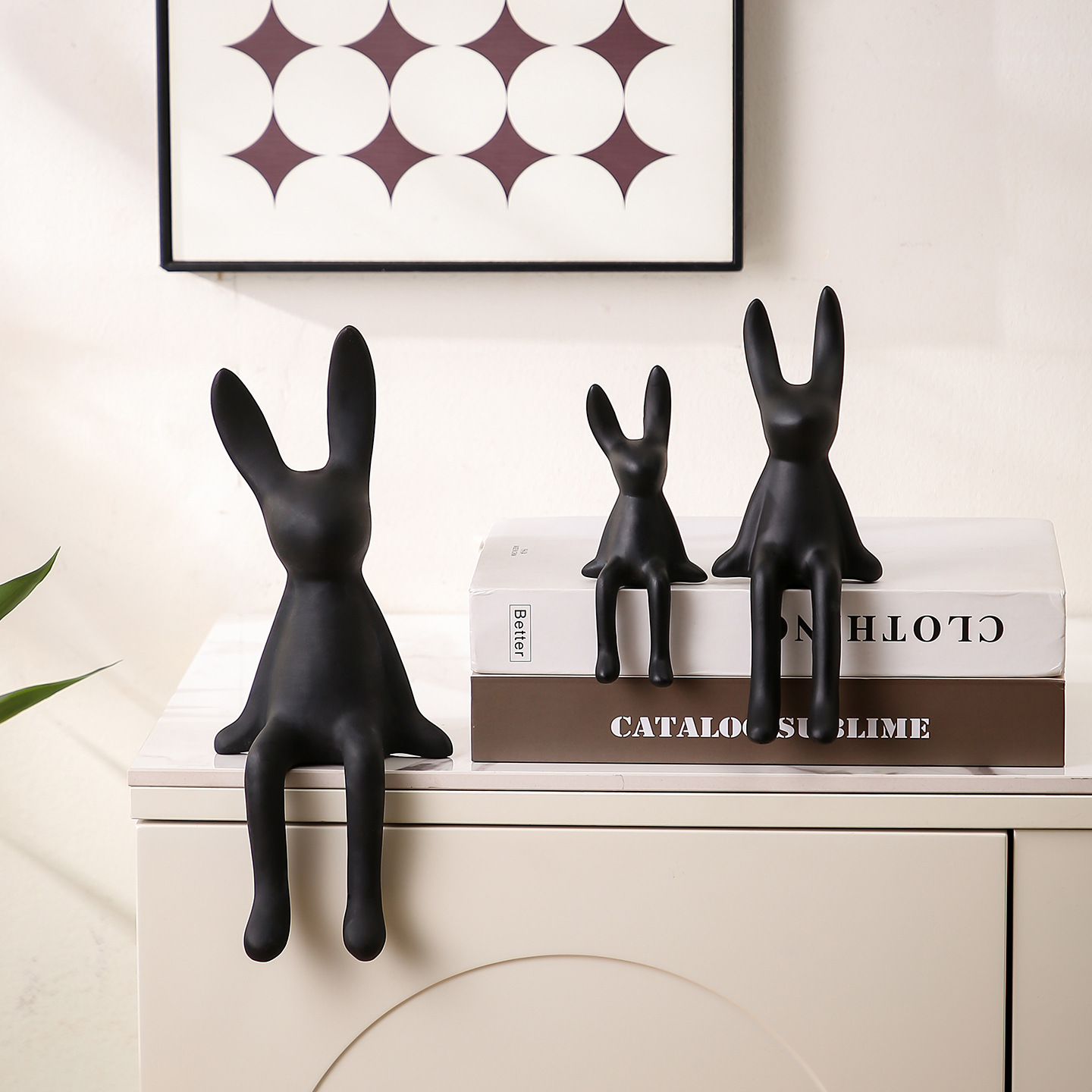 Creative Cartoon Sitting Long-Eared Rabbit Ceramic Ornaments Light Luxury Living Room Nordic Tv Cabinet Wine Cabinet Entrance Decoration