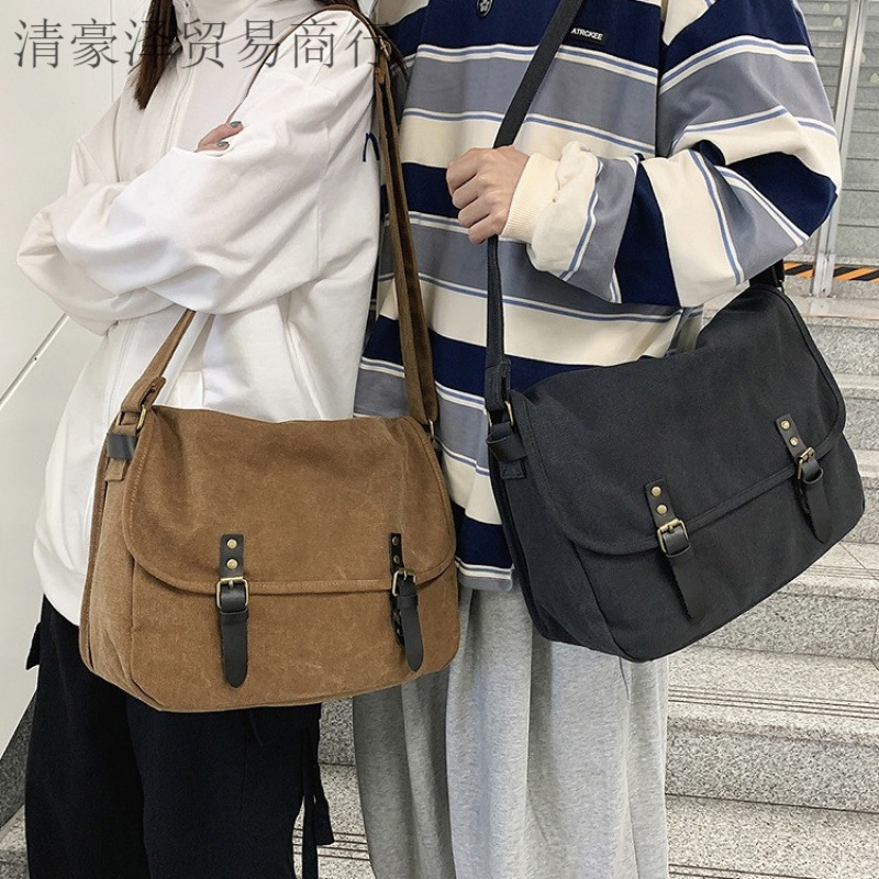 Bolsa de tela de moda japonesa, bolso de lona retrógrado casual para hombres, bolso de hombro de estilo perezoso, bolso de correo simple para hombres.