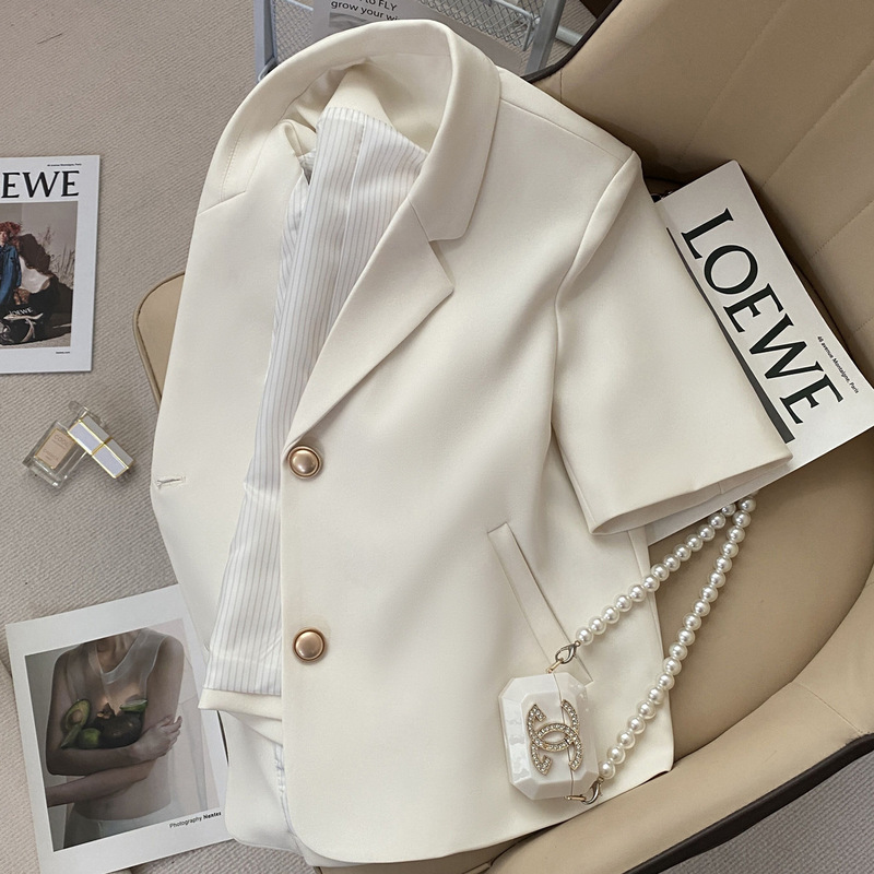 Off-white Short-sleeved Suit Jacket Women's 2023 Summer New Cyber Celebrity Commuter Little Man Ultra-short Suit