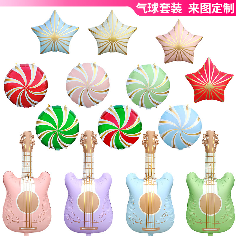 Globo de Aluminio con Forma de Guitarra Mate Estilo INS de Amazon, Luz de Caramelo en Forma de Estrella de Cinco Puntas, Decoraciones de Cumpleaños