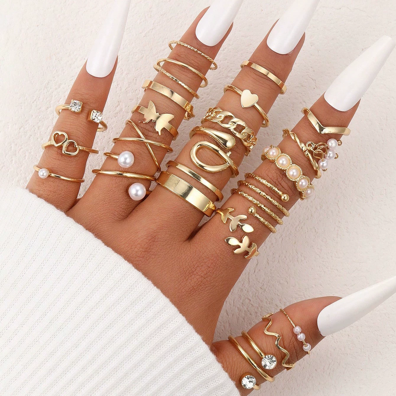Ring multi-joint set, European style, metal adjustable stackable rings, assorted designs