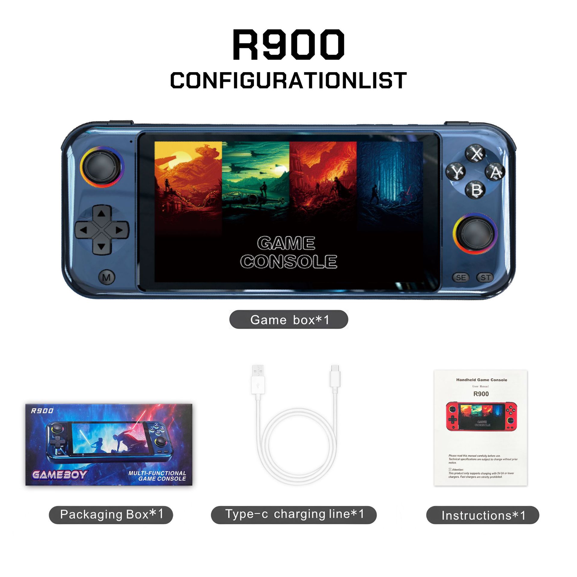 R900 Handheld Metal Horizontal Version Handheld Game Console with Screen Projection Connected to Tv Supports Online Play Gba Arcade Psp