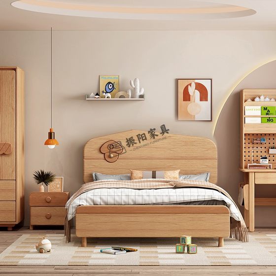 Solid Wood Bed 1.2m Kidsren's Bed Cartoon Teenager Bedroom Kidsren's Set Boy Girl Bed Red Oak Princess Bed