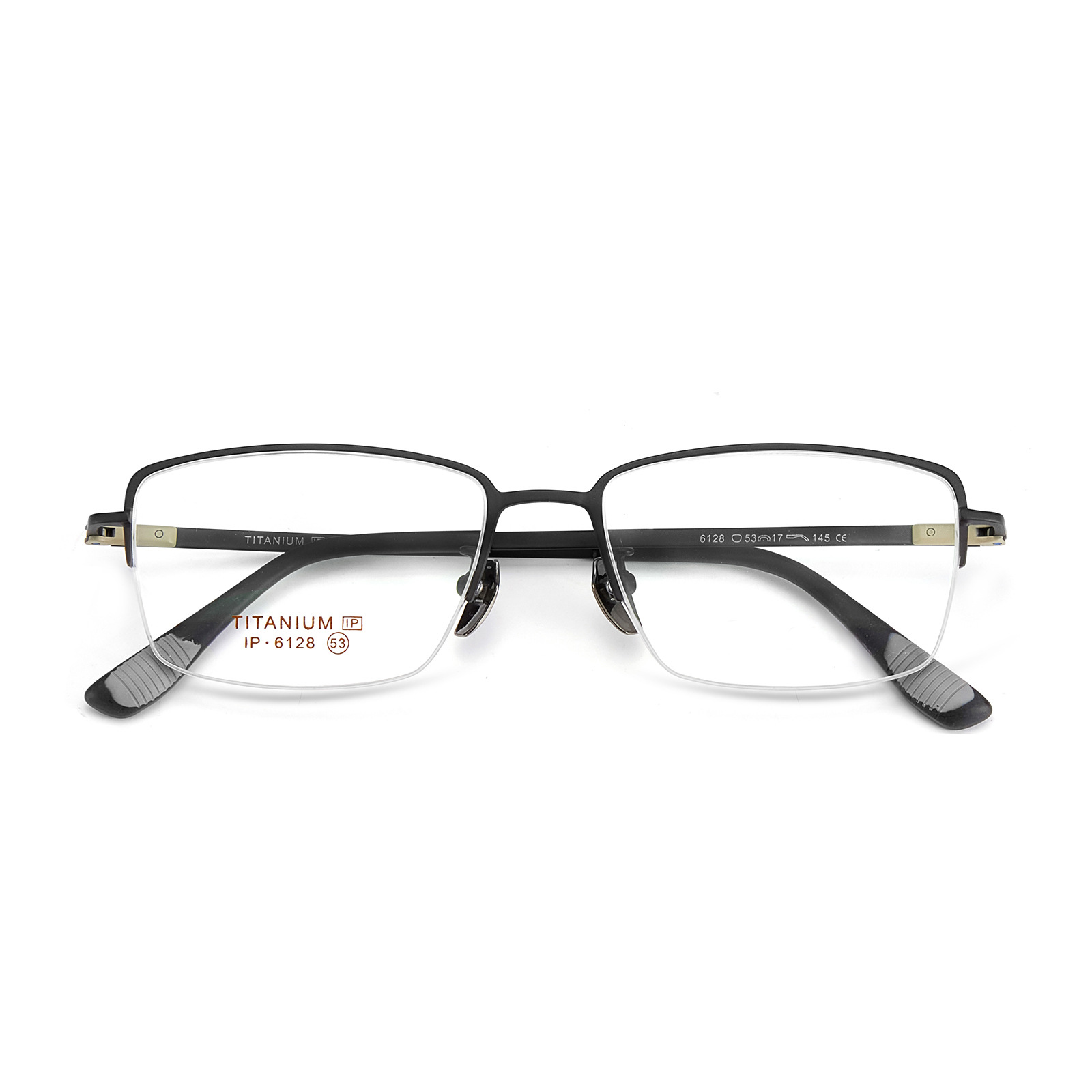 Hombres de negocios de alta calidad medio marco gafas de titanio puro Marco de vacío IP de dos colores chapado puede ser equipado con la miopía Danyang venta al por mayor