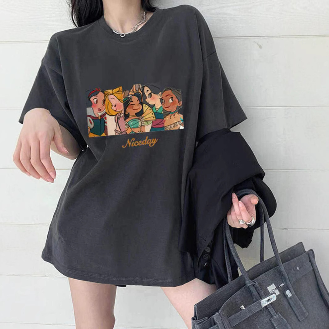 Grey T-Shirt Women's American Style Retro Fashion Brand Short-sleeved hiphop plus size Pure Cotton Ins Cool Summer Western Style plus size Top