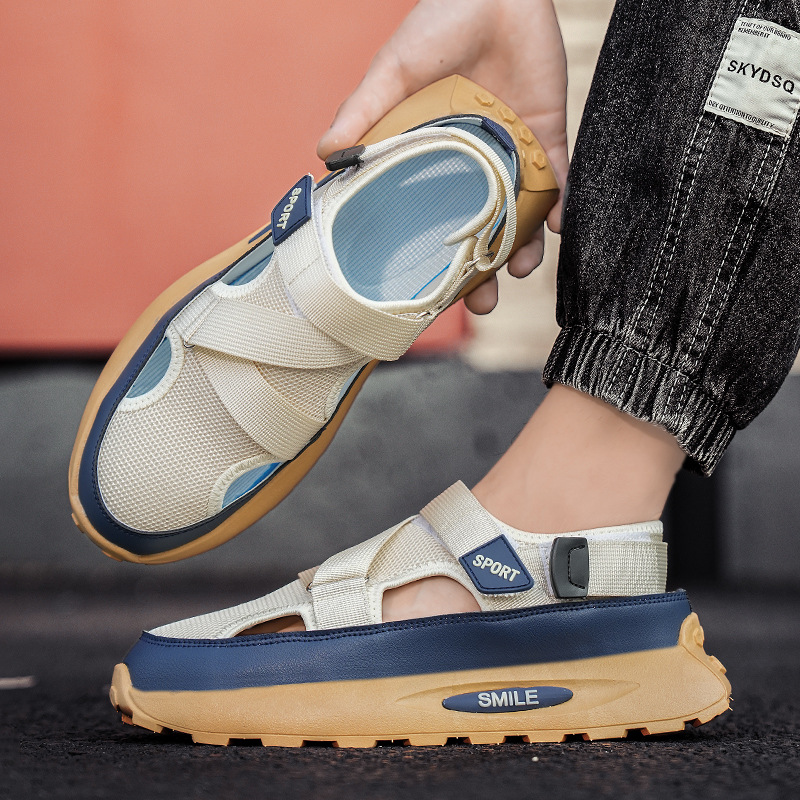 Sandalias transfronterizas para hombre, uso exterior de verano, antideslizante y desodorante, zapatos con agujeros de puntera, deportes huecos, zapatos de playa al aire libre