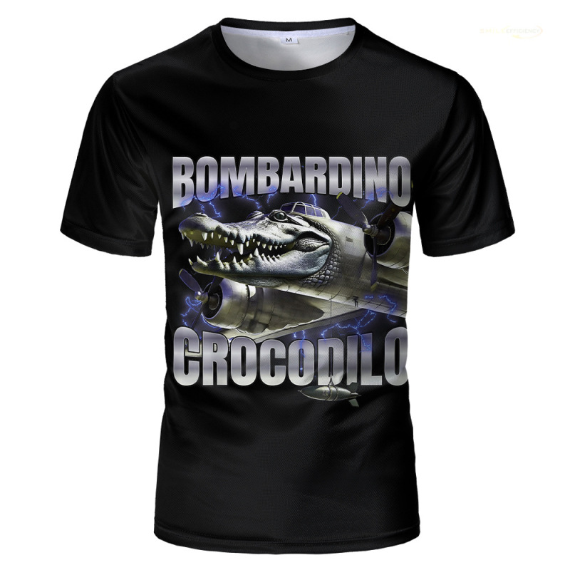 Ai Brainrot Graphic T-Shirt Bombardiro Crocodile Print Funny Humorous Men's T-Shirt Ai Brainrot Graphic T-Shirt Bombardiro Crocodile Print Funny Humorous Men's T-Shirt