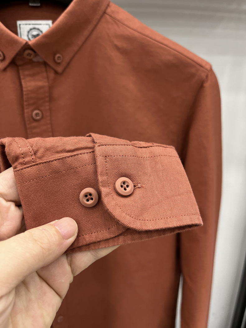 Men's Long-sleeve Embroidered Shirt Solid Colour Casual Autumn Top_voghion.com