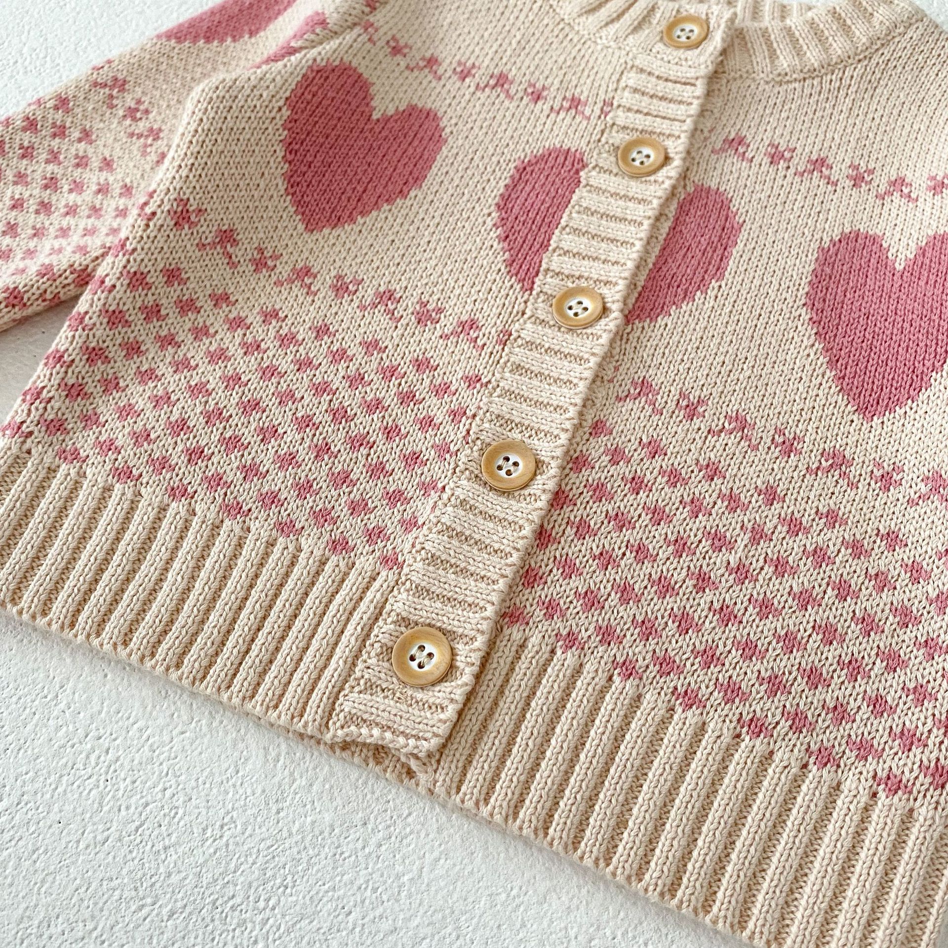 Kannerkleeder 2024 Hierscht nei Damen Schatzpullover Häerz Jacquard Zwee-Stéck Set, Ronn Hals Jackett+Schëller_voghion.com