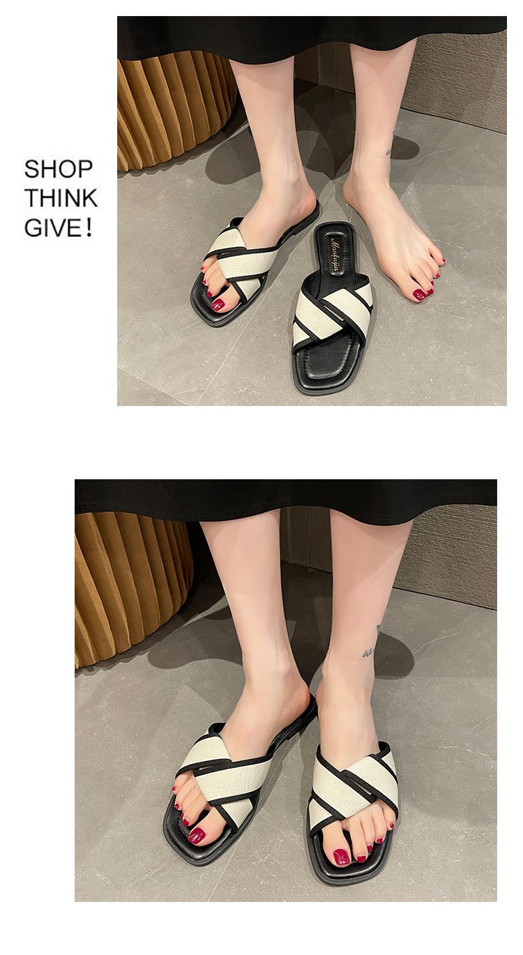 Verão nova versão coreana chinelos preto e branco fundo plano sandálias de praia de fundo macio sandálias e chinelos_voghion.com