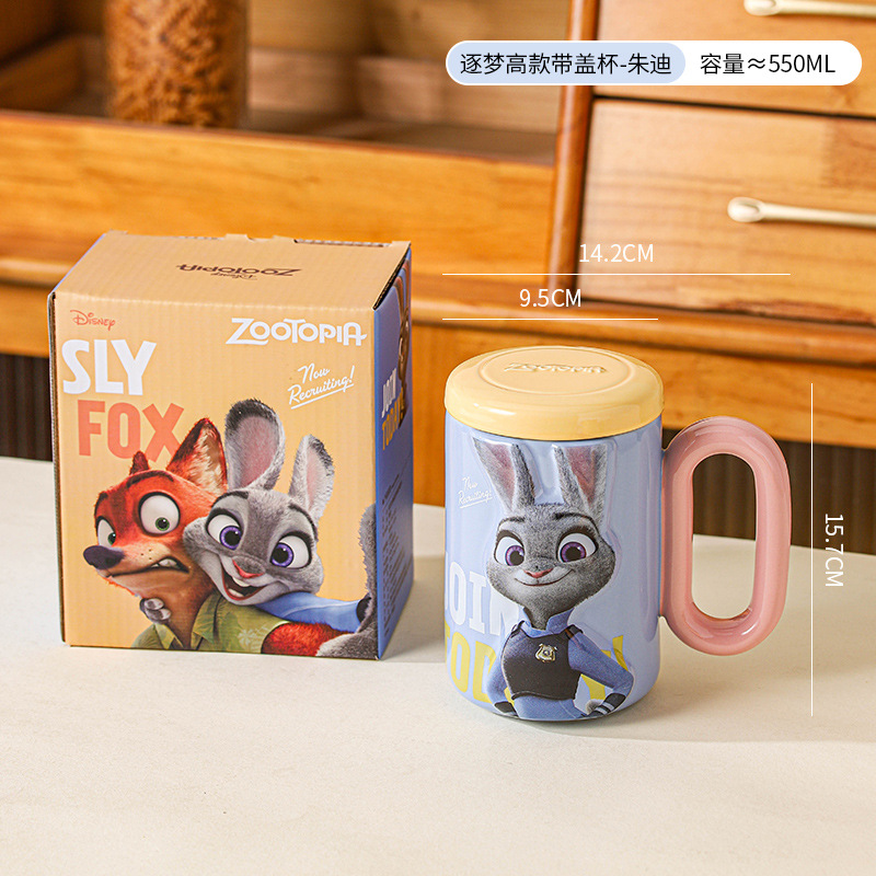 Disney Judy Cartoon Taza de cerámica con tapa de taza de alta calidad de la oficina de taza de agua regalo de cumpleaños