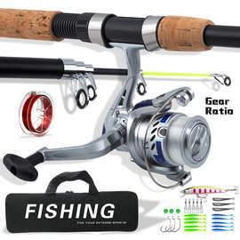 跨境一件代发2.1m伸缩路亚竿全套套装海竿木柄钓鱼竿套装渔具批发