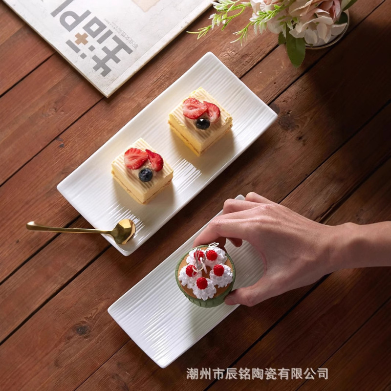 Sushi Plate Rectangular Plate Ceramic Japanese-style White Creative Household Western Dessert Tableware Dim Sum Long Plate