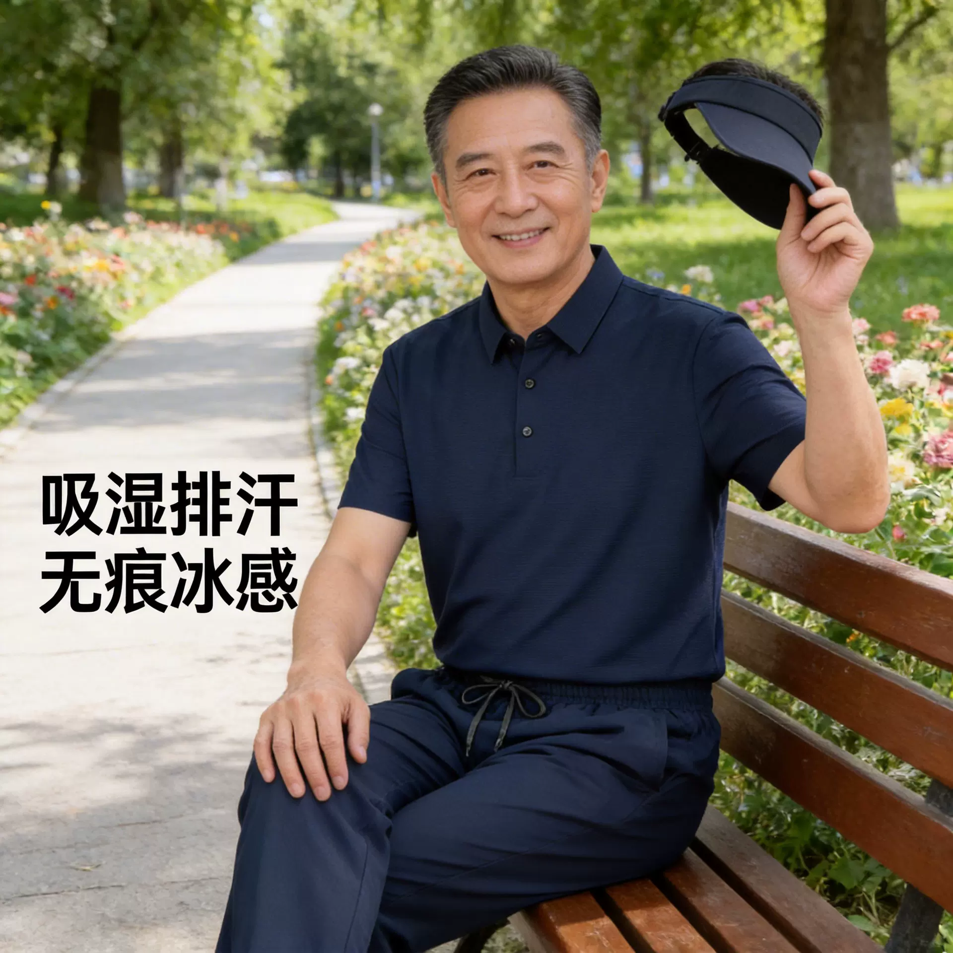 polo衫短袖男爸爸夏季防晒套装运动男装中老年休闲短袖POpolo衫男