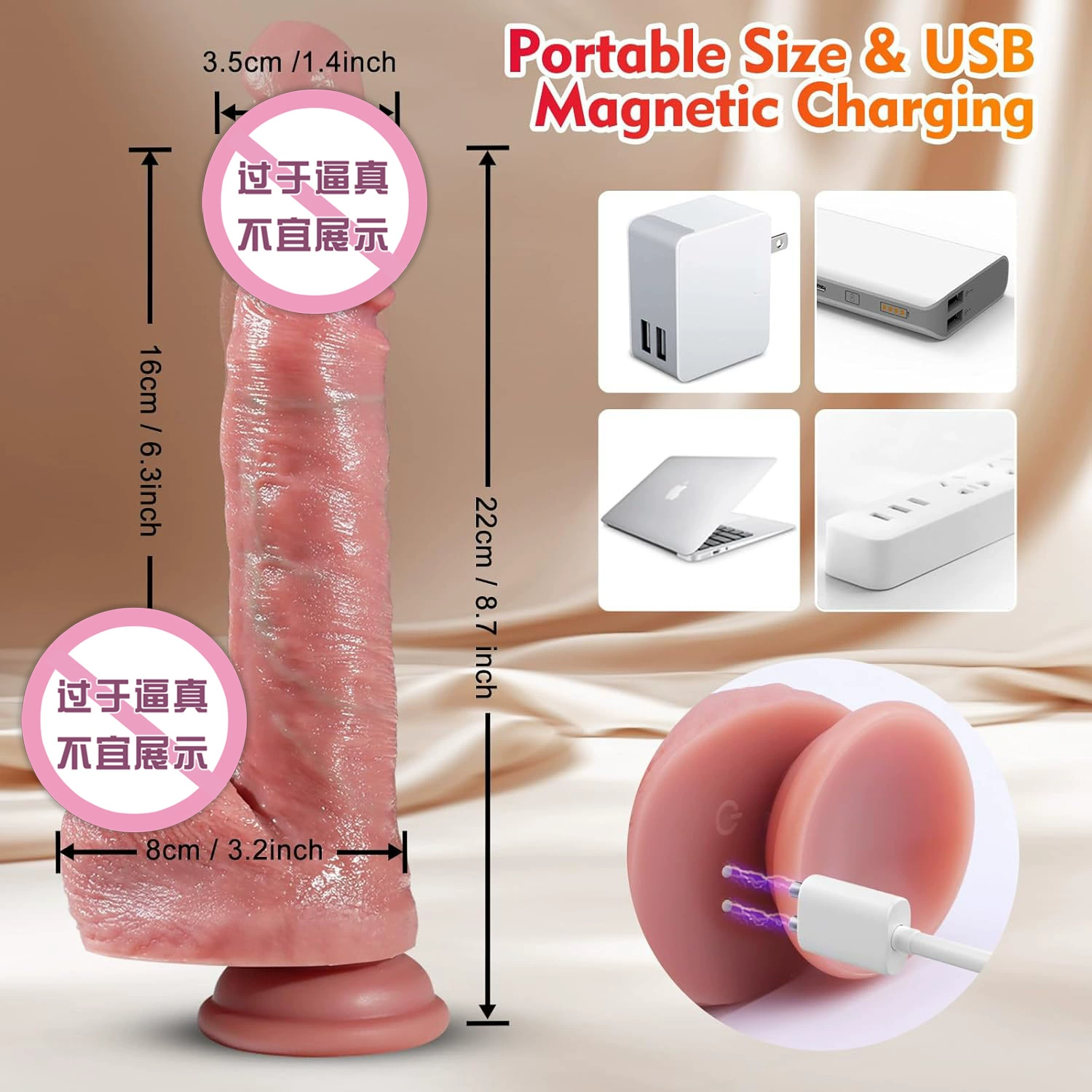 Realistic Suction Vibrator, Soft Feel, 22×4 cm, Remote-Controlled