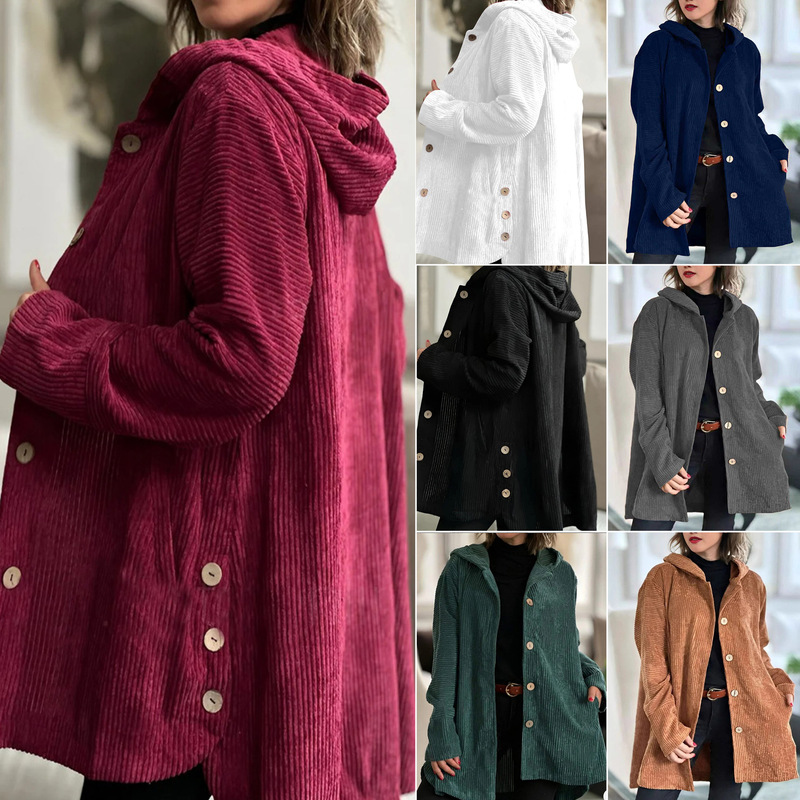 2025 Cross-Border European and American Export Women's Clothing Autumn and Winter New Amazon Hooded Loose Women's Corduroy Casual Jacket 2025 Cross-Border European and American Export Women's Clothing Autumn and Winter New Amazon Hooded Loose Women's Corduroy Casual Jacket