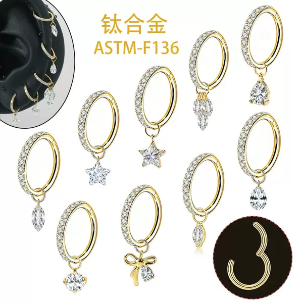 Titanium alloy zircon hoop earrings with micro-inlay, dynamic earrings with pentagram and water drop zircon ear clasps, stackable multi-use rings wholesale