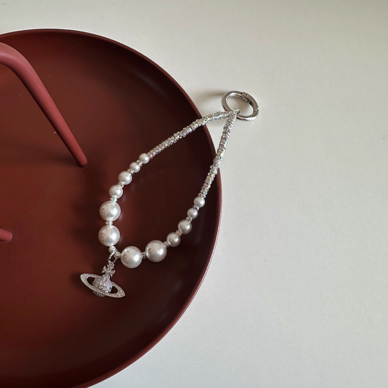 Homemade Gentle Handmade Saturn Pearl Mobile Phone Chain Camera Chain Niche High-End Wrist Hand Chain Bag Pendant