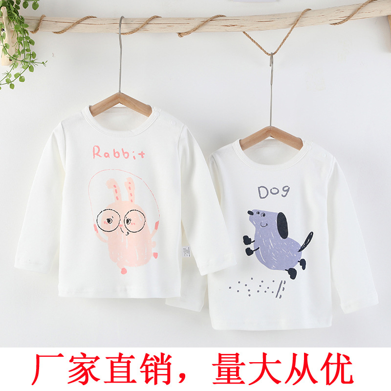 Boys' and girls' long-sleeved T-shirts, pure cotton base layers, spring and autumn styles, infant and toddler autumn clothes, baby tops, toddler and baby