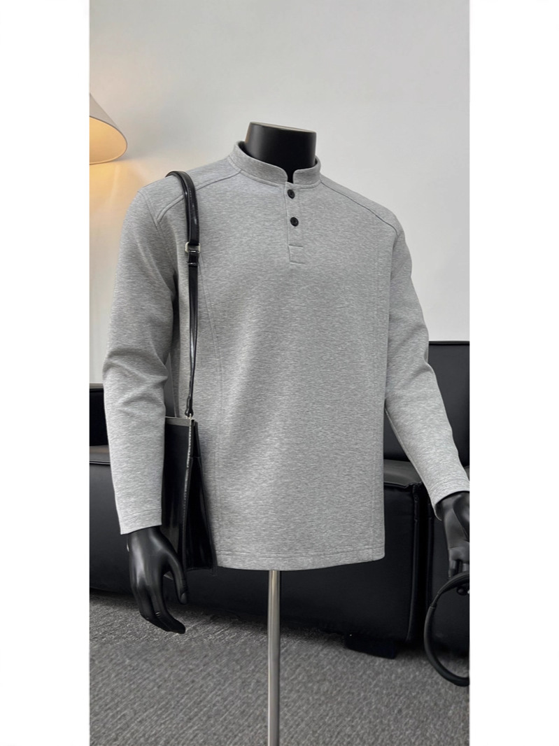 Huamian Long-Sleeve T-Shirt with Deconstructed Segmented Henry Co
