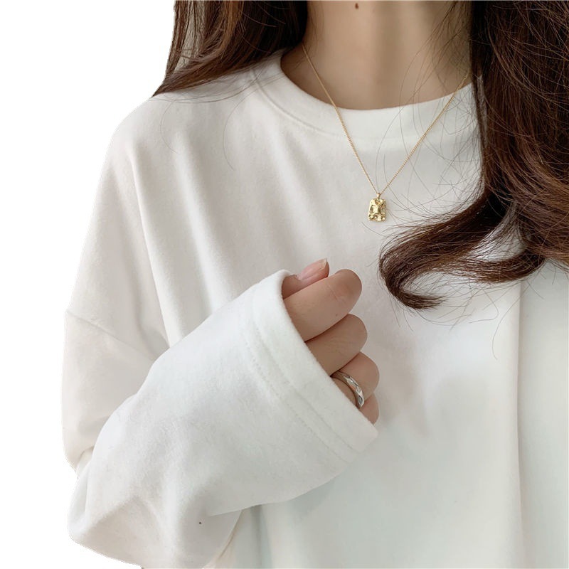 Camisa de fondo de terciopelo de doble cara Ropa interior de mujer Otoño e invierno cepillado manga larga con forro polar estilo coreano blanco Yang cuello redondo superior