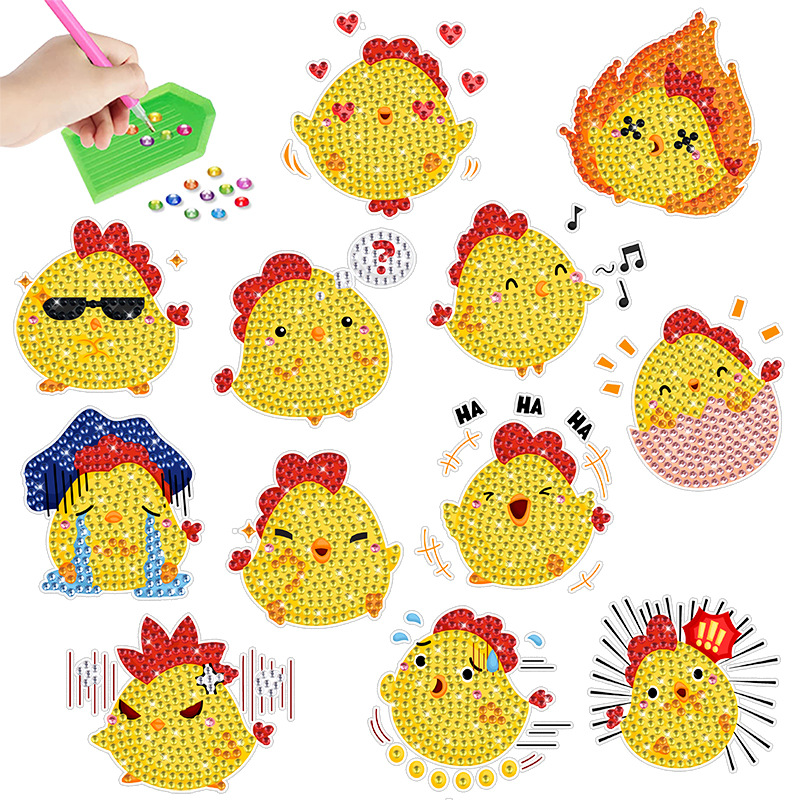 Dibujo de diamantes de pollo amarillo de dibujos animados transfronterizos pegado a mano DIY herramientas de pintura de mampostería juguetes creativos para niños al por mayor
