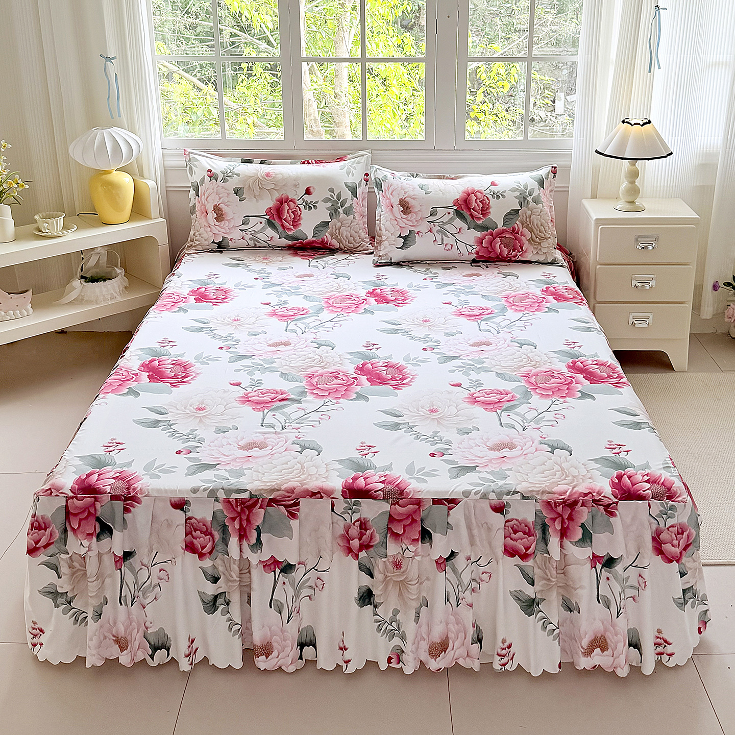 2026 princesa coreana vestido de cama antideslizante doble cubierta lateral cama de encaje cama de cama de gazebo vestido de cama de tres piezas image 8
