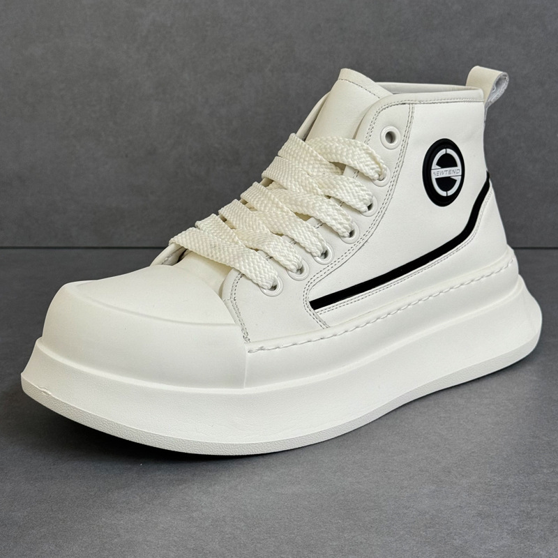 High-Top Sneakers, Trendy and Versatile White Shoes, Thick-Soled Heightening Sports and Casual Shoes, Men's Lightweight Shoes, Genuine Leather Men's Shoes