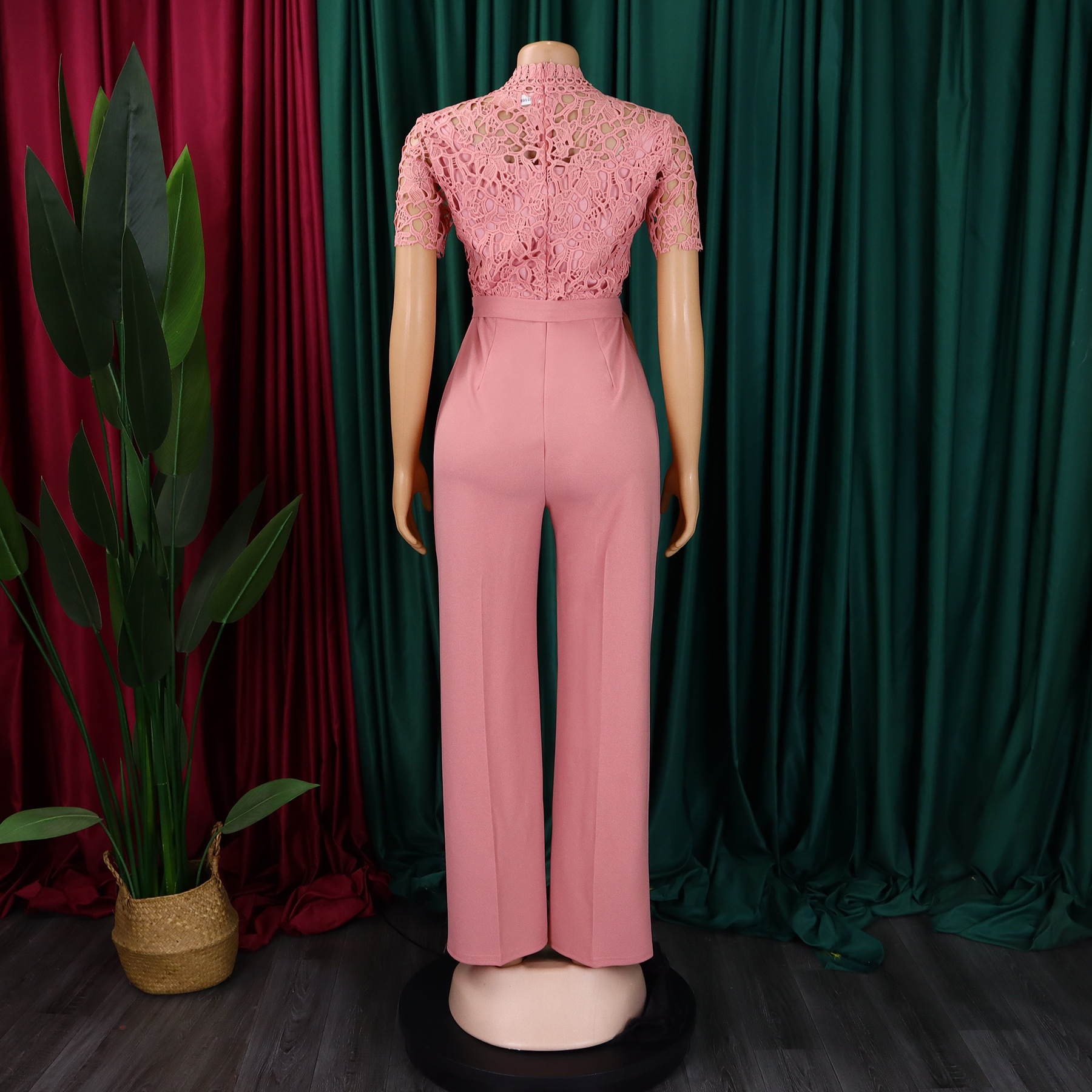 546g Weight Short Sleeve Sleeve Length Polyester Fabric Type High Waist Waist Line Jumpsuits Pants Type Daily Occasion Loose Fit Type Solid Color Pattern Summer Season Women's Gender Lace Design Casual Style Women's Daily Casual Solid Color Lace Jumpsuits 3