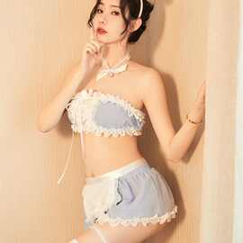 新品情趣激情内衣女性感蓝格女佣露背聚拢诱惑短裙女仆套装