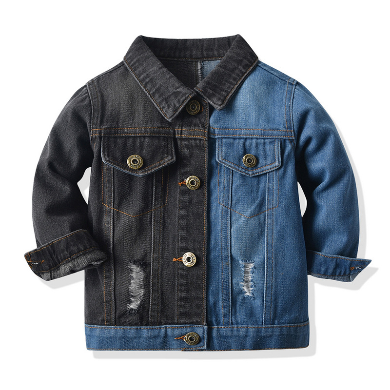 Children's Denim Clothing Spring Korean Product Unisex Color Blocking Fashion Denim Jacket Jacket Casual Children's Clothing