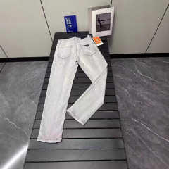 三角标牛仔裤轻奢潮牌显高长裤百搭网红同款修身小脚裤男
