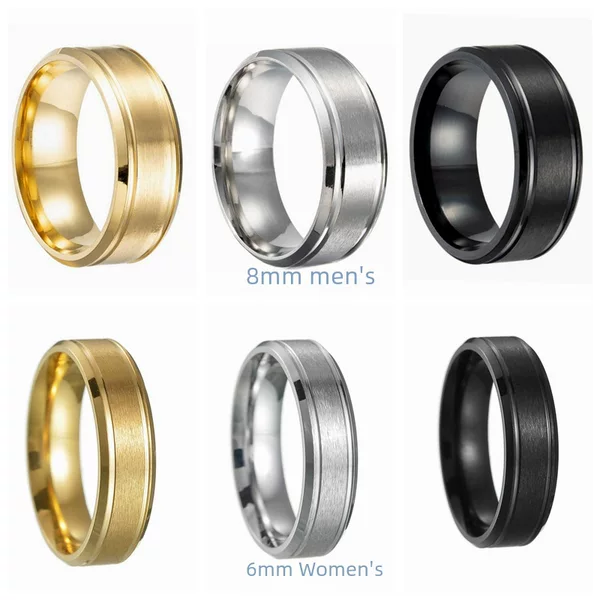 European and American Cross-Border Platform Hot-Selling Stainless Steel 8/6mm Wide Matte Double Bevel Edge Simple Men's Ring Amazon Decoration