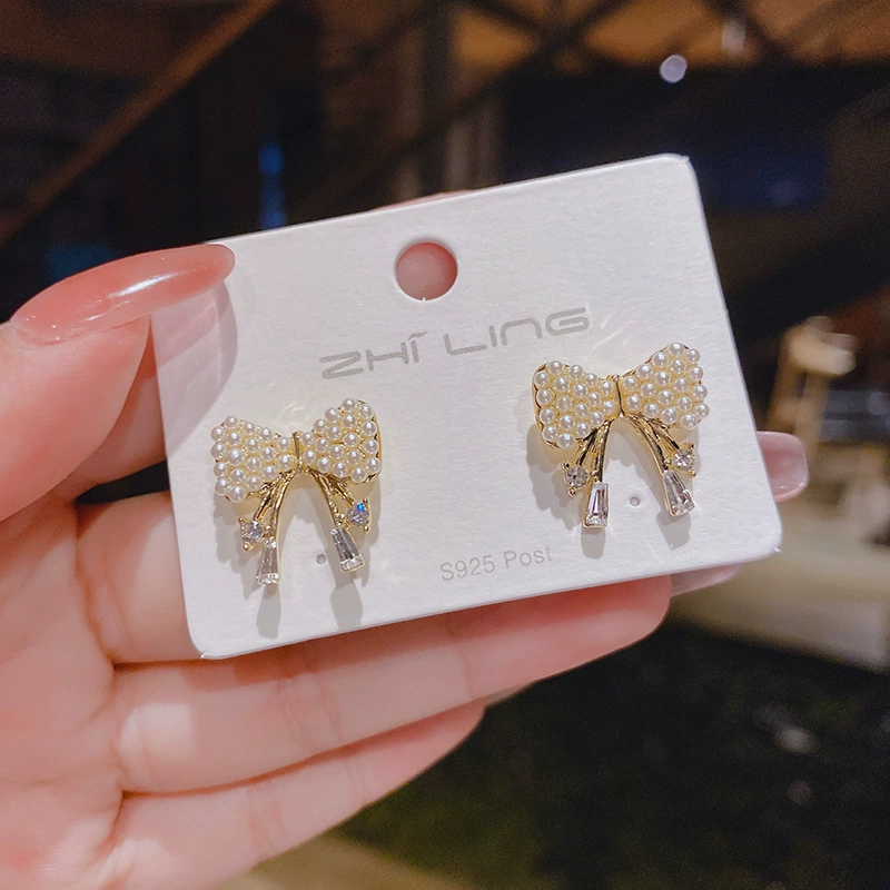 Серебряная игла из жемчуга, серёжки с бантами, образец серебра 925, простой и элегантный дизайн, коллекция 2021