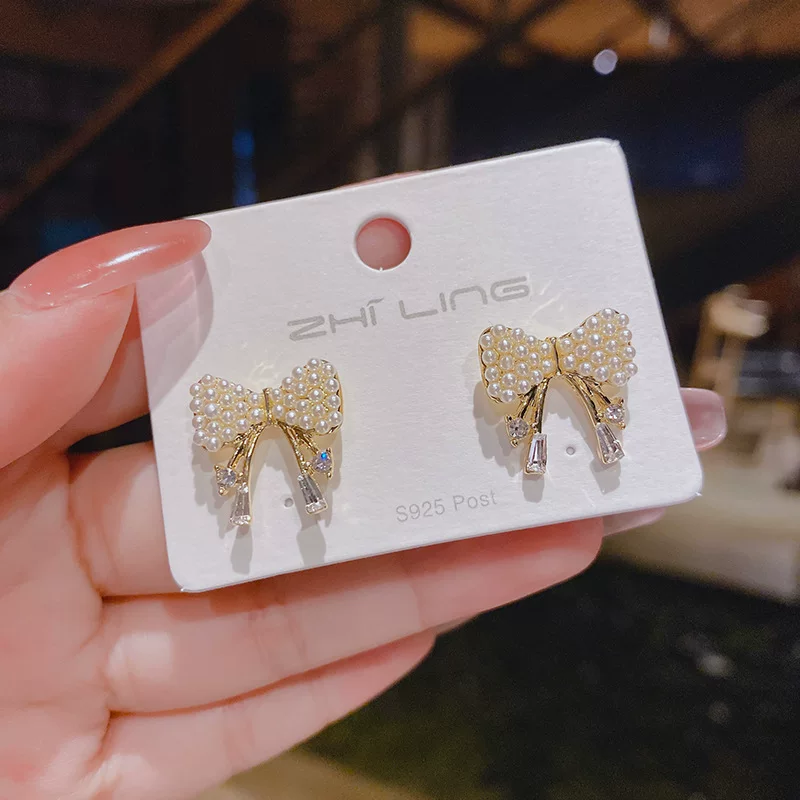 Серебряная игла из жемчуга, серёжки с бантами, образец серебра 925, простой и элегантный дизайн, коллекция 2021