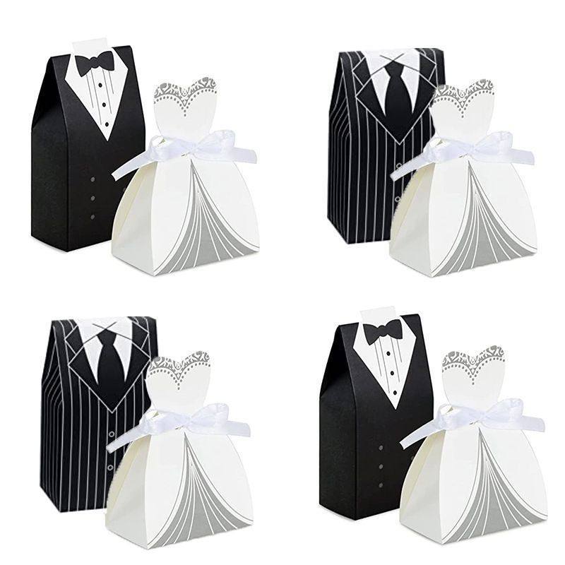 Western-Style Wedding Candy Boxes for the Bride and Groom, Bridesmaids, Double-Row Buckle Design, Various Dress-Style Gift Boxes, European-Style Wedding Favors