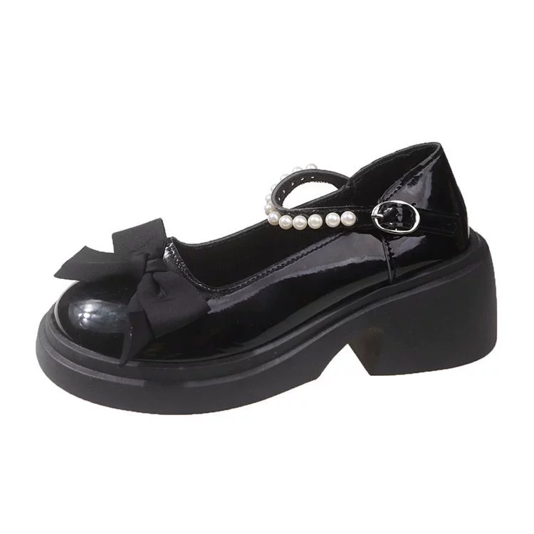 High footwear for leather shoes platform, cute shoes with bow, 2024 years, trend of season