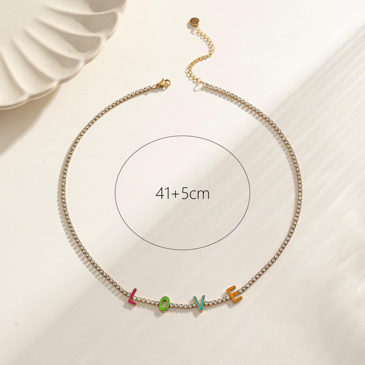 Sweet Letter Heart Shape Stainless Steel Alloy Plating Inlay Artificial Diamond Pendant Necklace Necklace_colorza_5