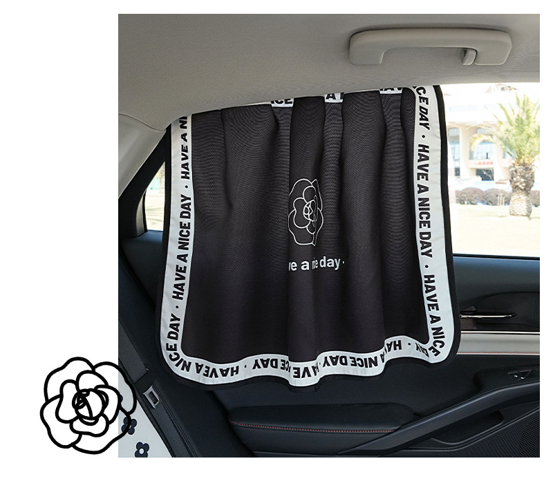 Black and white camellia car sunshade curtain light luxury simple car shading anti-peep privacy curtain car heat insulation sunscreen curtain