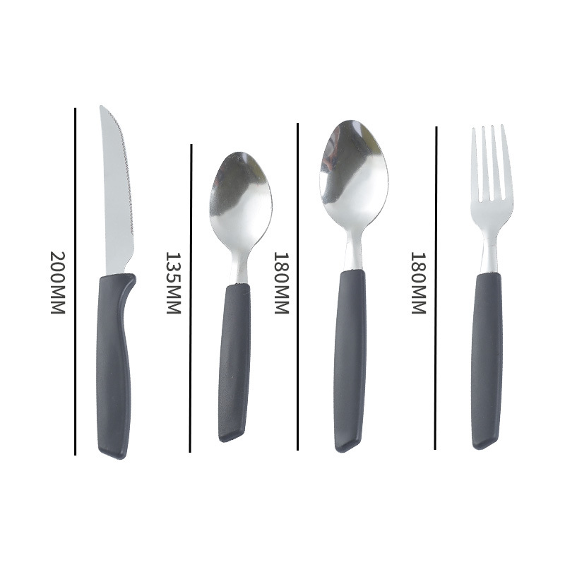410 cubiertos de acero inoxidable cuchillos y tenedores cucharas transfronterizas Brasil cola plana cola inclinada mango de plástico 24PCS fábrica al por mayor