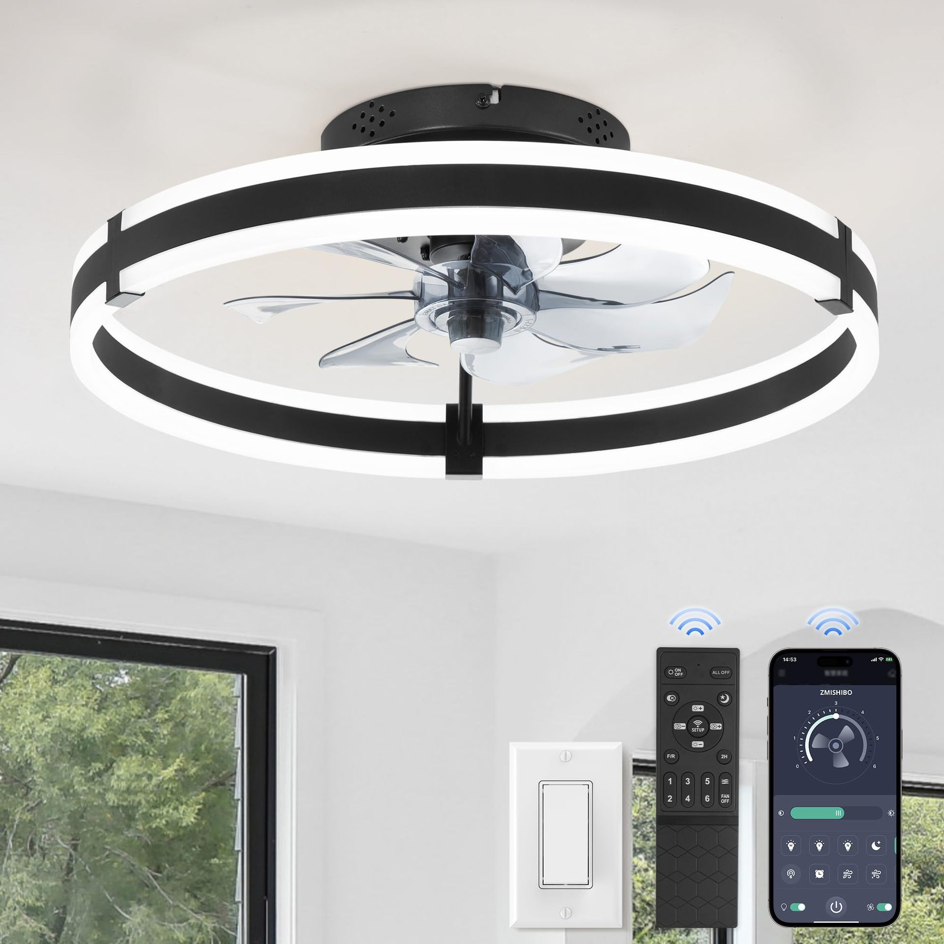 Fan Light Restaurant Minute Wind Lighting Living Room Bedroom Quiet Ceiling Fan Light Household Integrated Ceiling Fan Light