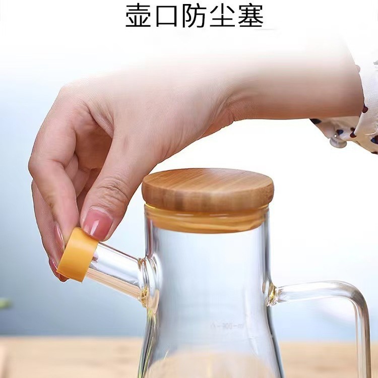 高硼硅玻璃油壶带把手家用油缸酱油醋瓶麻油调料瓶竹盖厨房倒|undefined