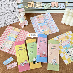 かわいい漫画の索引は付箋を貼って学生を貼ります。
