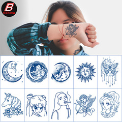 Juice waterproof small fresh tattoo stickers long-lasting wear-resistant non-reflective Chinese characters sun and moon tattoo stickers set
