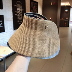 夏の麦わら帽子女性のビーチ大きなつば麦わら屋外多用途中空帽子ダイヤモンド織り折りたたみ日焼け止めサンハット